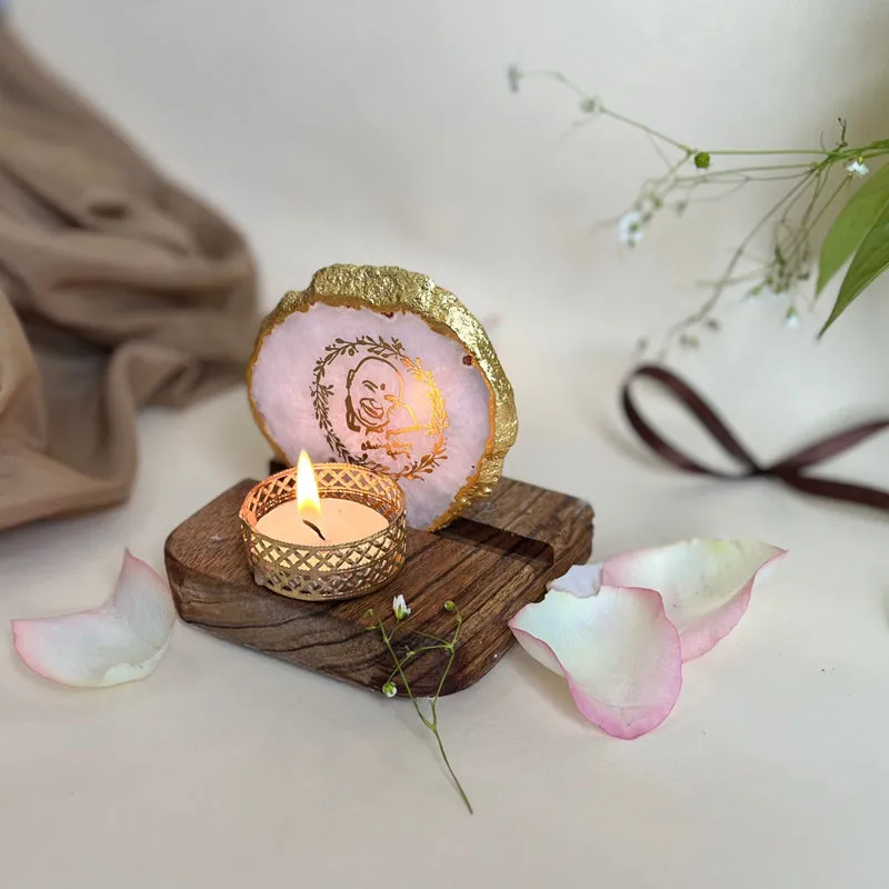 Sacred Guruji Handcrafted Agate Religious Accent With Tealight Candle Holder - White media 3
