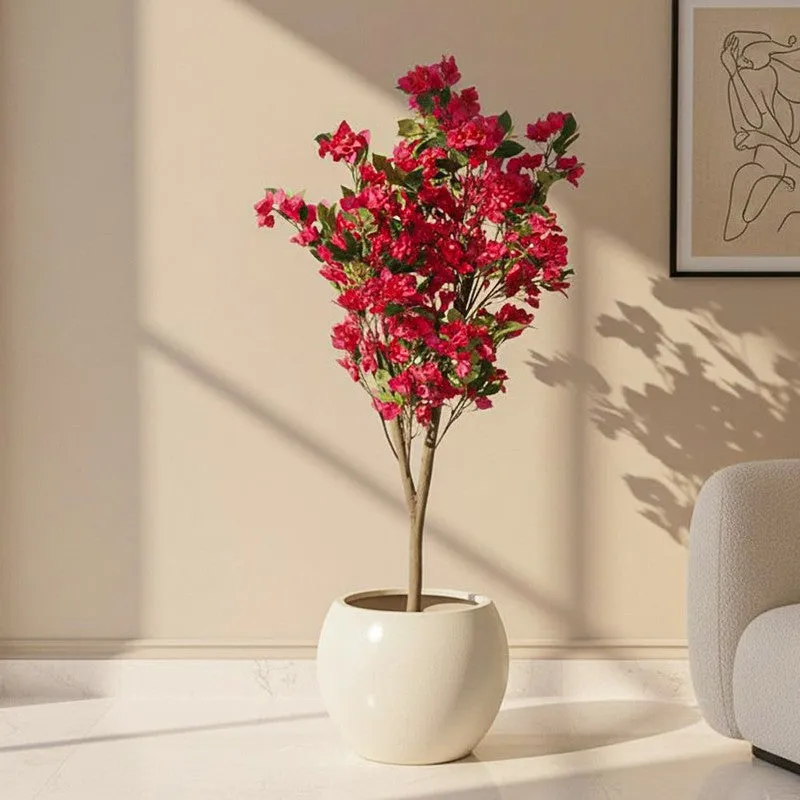 Faux Realtouch Bougainvillea Flower With Black Plastic Pot - 4.6 Feet media 1