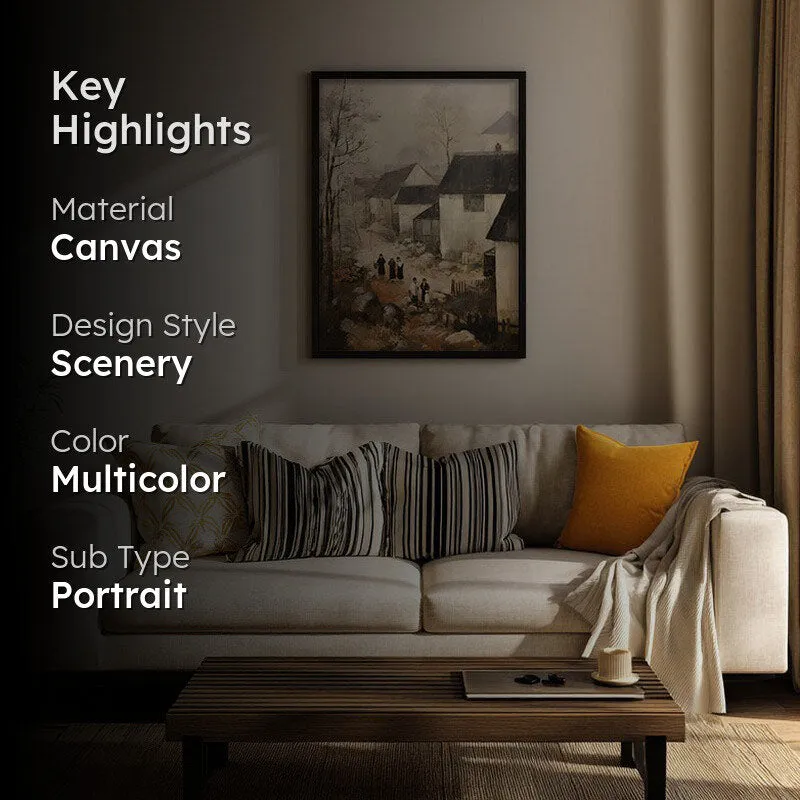 Winter Cottages Archival Canvas Wall Art - Black Frame media 2