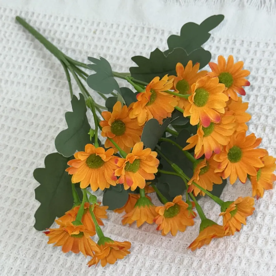 Azure Daisy Artificial Flower (Orange) - Set of Two media 5