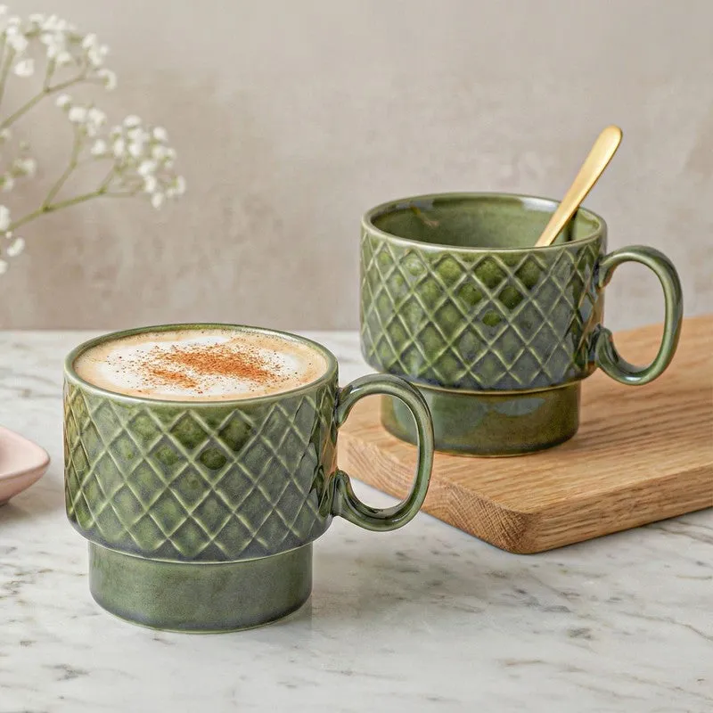 Fjord Ceramic Coffee Mug (500 mL Each/Moss Green) - Set of Two media 1