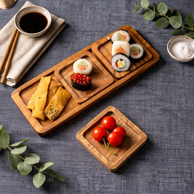 Trinity Wood Sectioned Serving Platter - Four Piece Set media 1