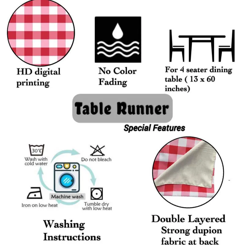 Mabel Checkered Poly Canvas Table Runner - Red media 6