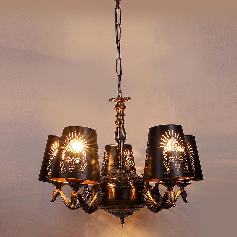 Buddha Etched Mayoor Golden Antique Ceiling Lamp