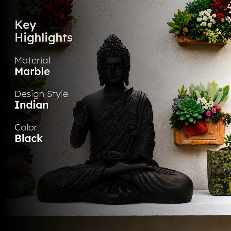 ZenAura Meditating Buddha Marble Showpiece - Black - 2