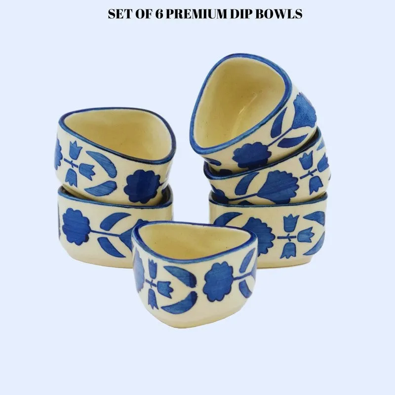ServeCraft Ceramic Dip Bowls (Blue,White ,40 mL Each) - Set Of Six media 4