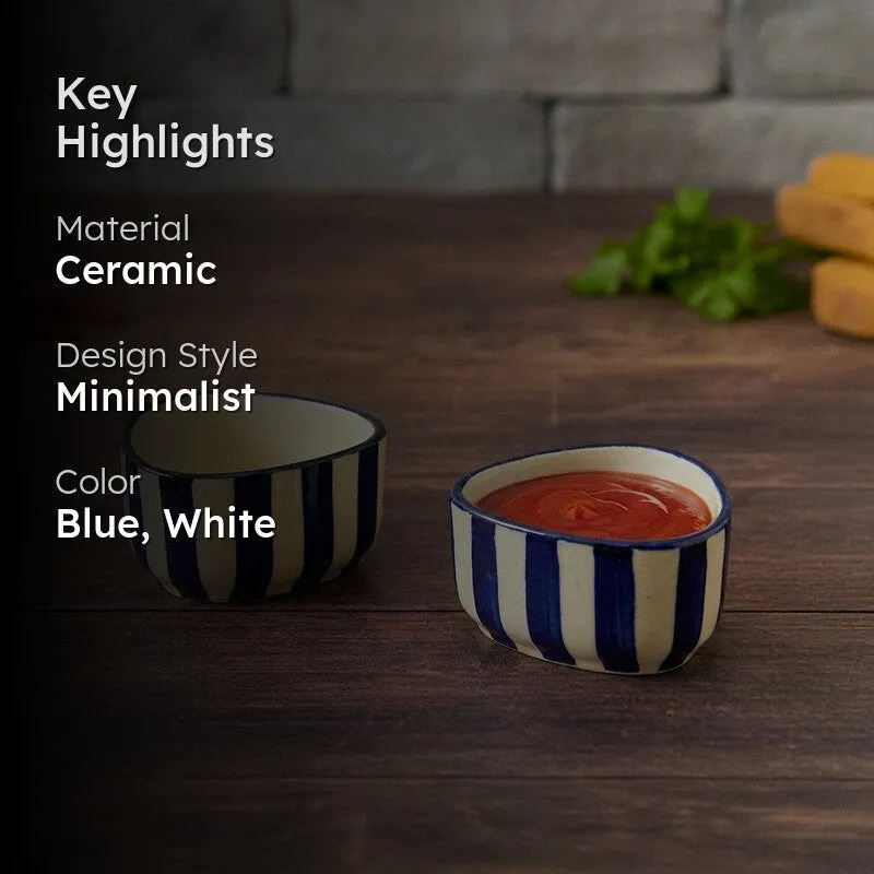 Annavya Ceramic Dip Bowls (Blue,White ,50 mL Each) - Set Of Two media 2