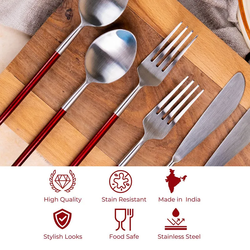 Stirling Stainless Steel Spoon Set (Silver & Red) - Set Of Six media 6