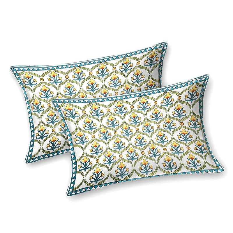 Ethnik Mirage Cotton Bedsheet (Blue, Yellow) - 144 TC media 6