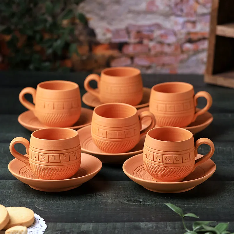 Raw Steep Terracotta Cup & Saucer (160 mL Each) - Set of Six media 1