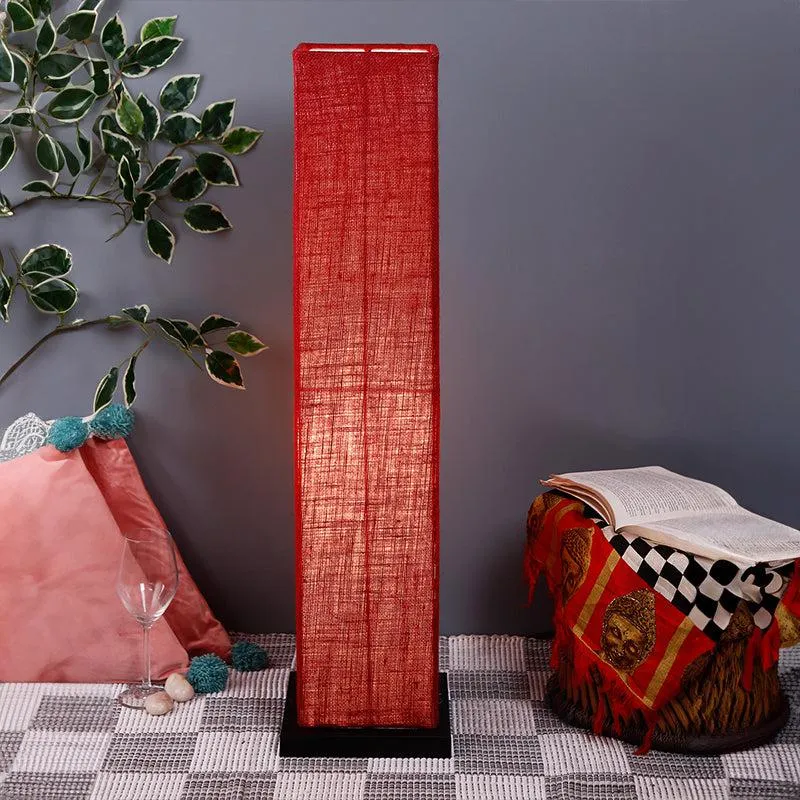Abita Wooden Tower Floor Lamp With Jute Shade - Maroon media 1