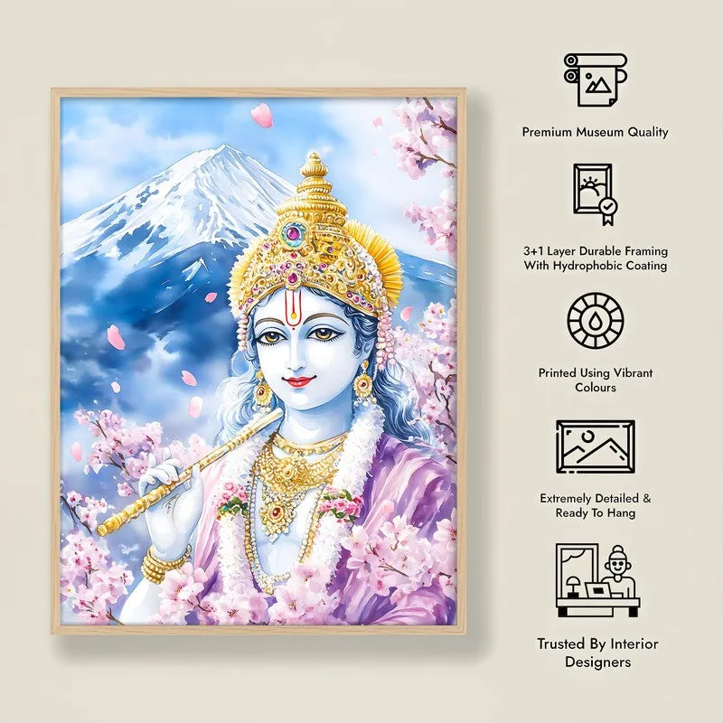 Govardhana Giridhari Spiritual Archival Paper Wall Painting - Natural Brown Frame media 8
