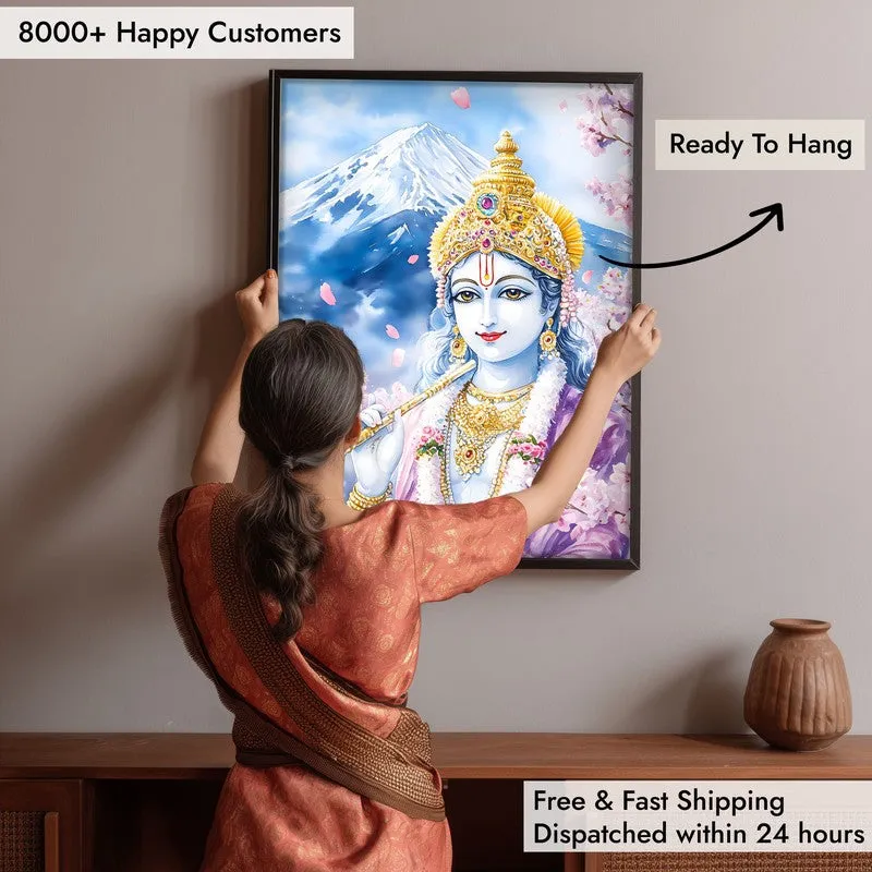 Govardhana Giridhari Spiritual Archival Paper Wall Painting With Frame - Black media 6