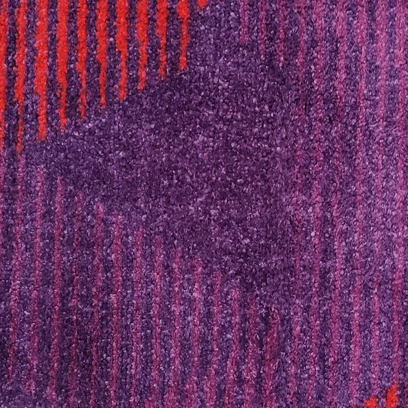 Close-up of the rug showing purple and red linear details