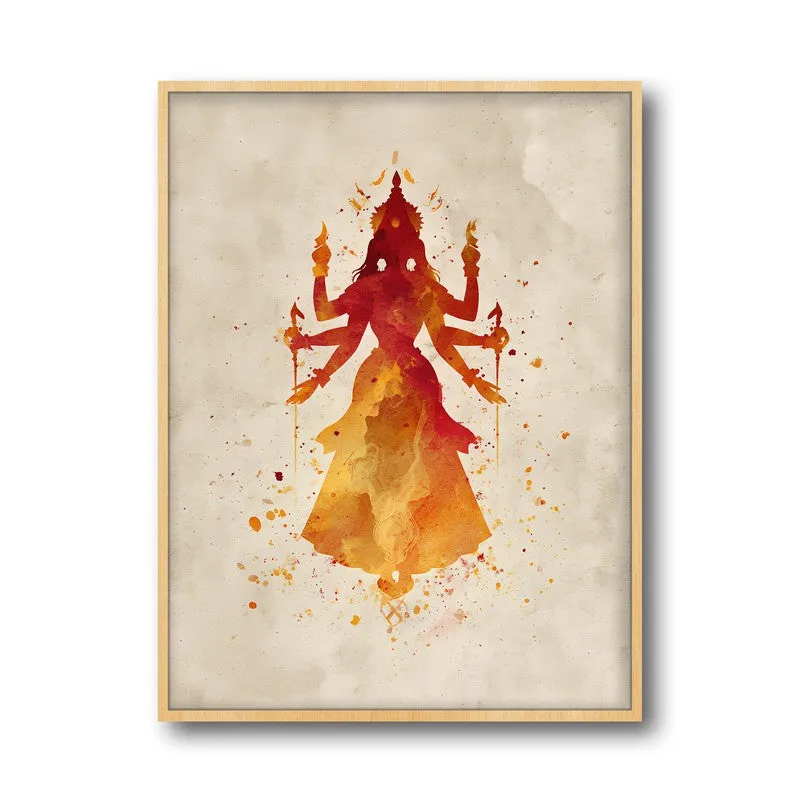 Framed Durga wall art on a plain light background