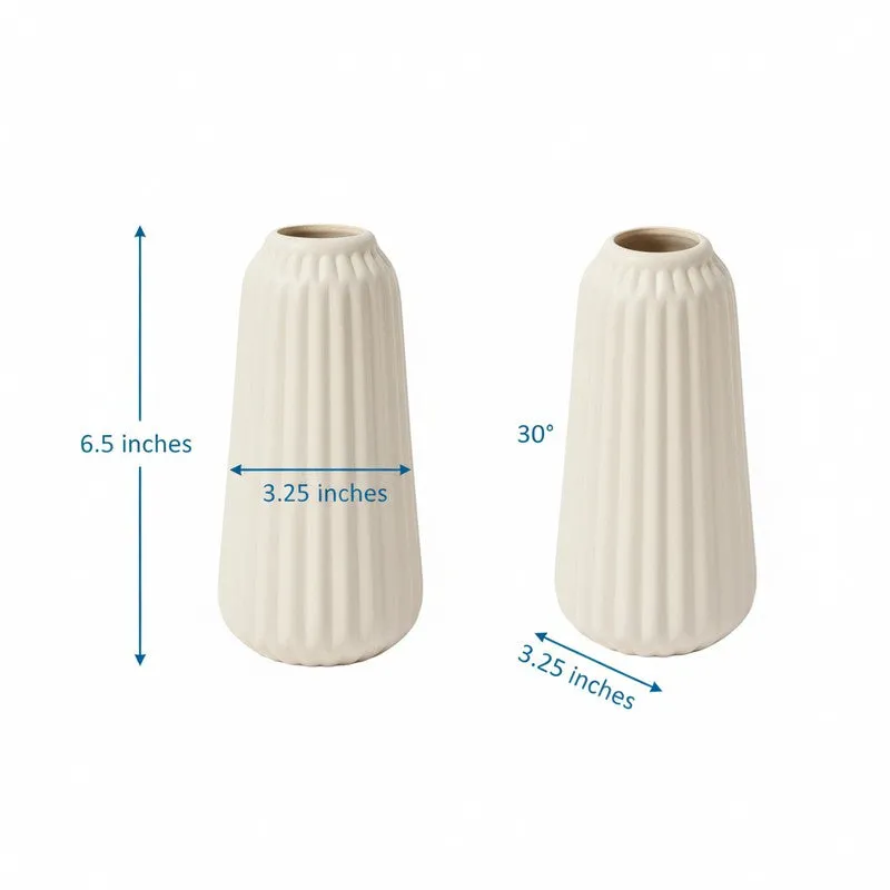 Flutia Ribbed Cylindrical Ceramic Vase - Ivory media 9