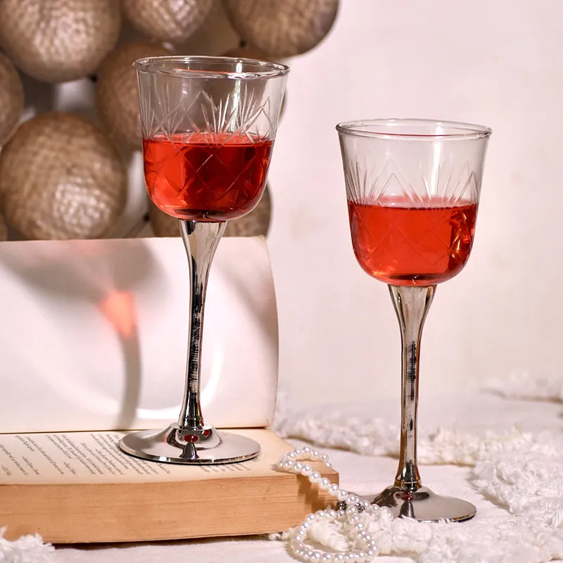 Saroda Glass & Brass Goblet Wine Glass (Nickel/180 mL) - Set Of Two media 7