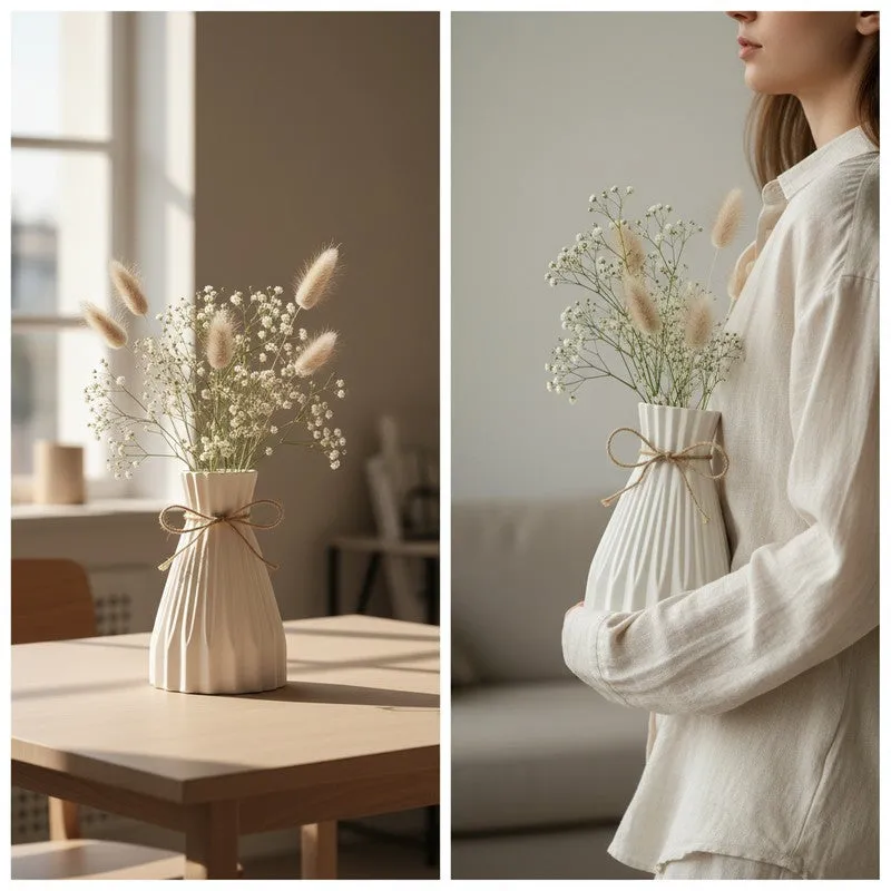 Cordia Ribbed Ceramic Vase With Jute Tie - Ivory media 7