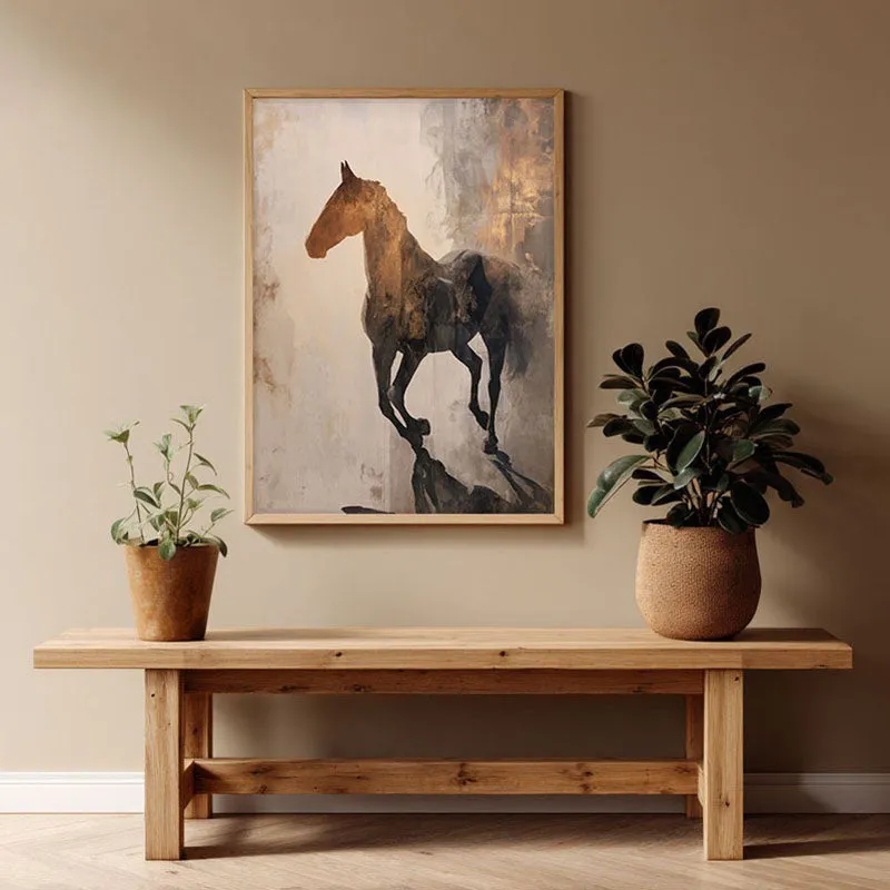 Awakened Horse Wall Painting With Brown Frame media 1