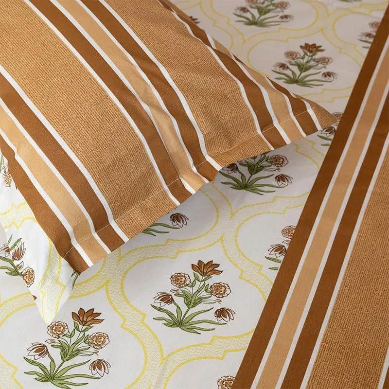Imara Flora Cotton Bedsheet (Brown) - 144 TC media 4