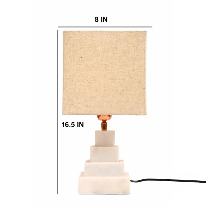 Pyramid Hand Crafted Marble Fabric Table Lamp - Beige,White media 6