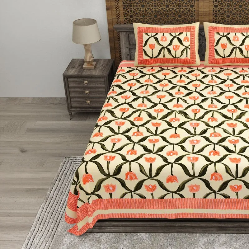 Patternus Cotton Bedsheet (Orange,Green) - 240 TC media 3