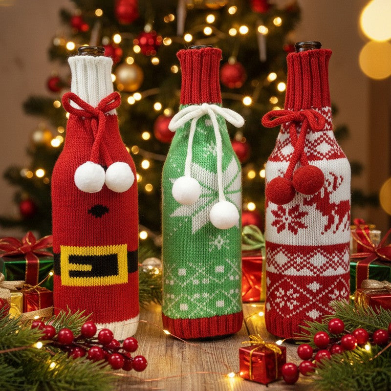 Holly Sip Sparkle Bottle Christmas Ornament - Set Of Three