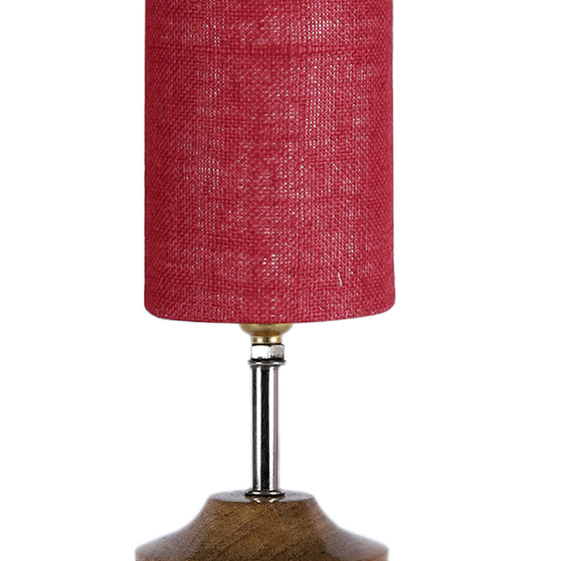 Vida Wooden Table Lamp With Jute Shade - Brown,Maroon image 3