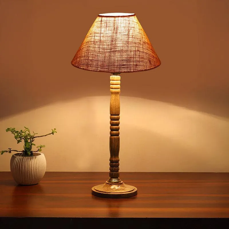 Loft Gleam Table Lamp With Carved Wooden Base - Brown media 2
