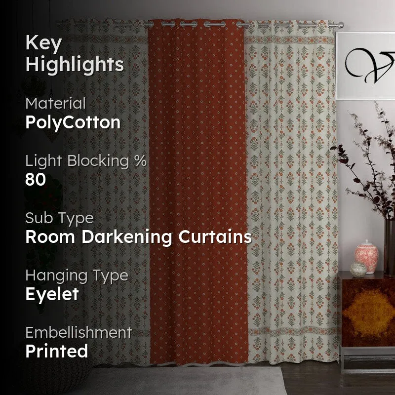 Room setting showing the three-panel curtains with 80% light-blocking details