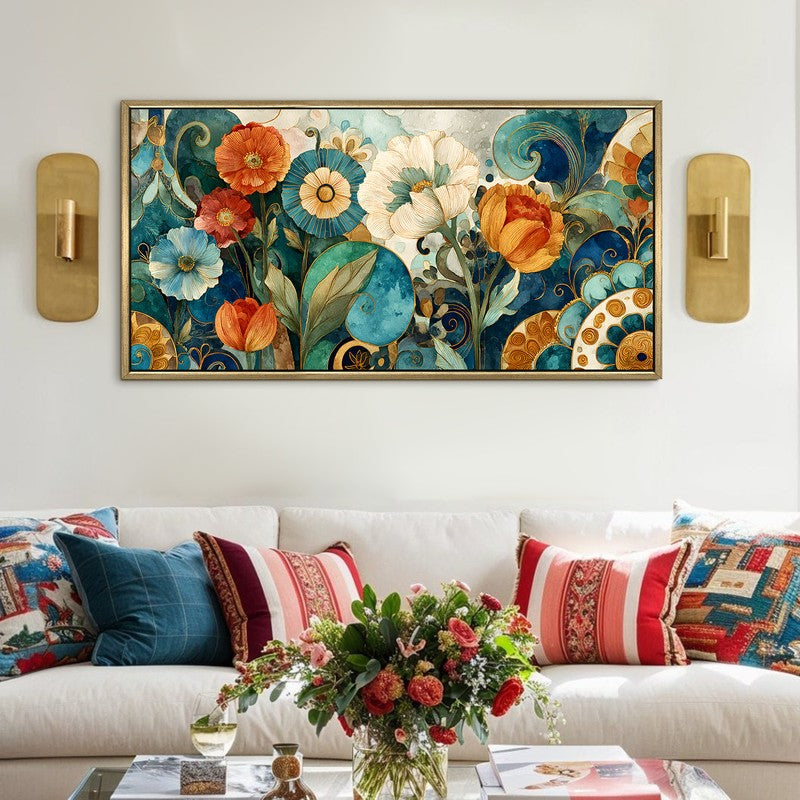 Celestial Florals Canvas Wall Painting With Frame
