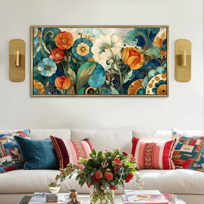 Celestial Florals Canvas Wall Painting With Frame media 1