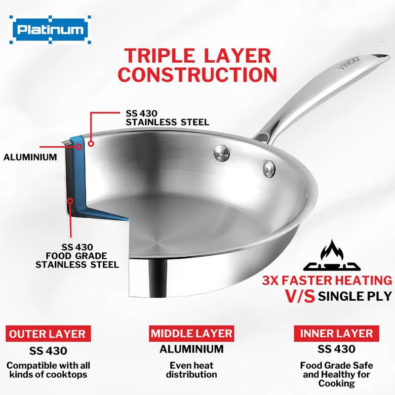 Vinod Silvra Stainless Steel Frying Pan - 1200 mL/16 Inches - 4