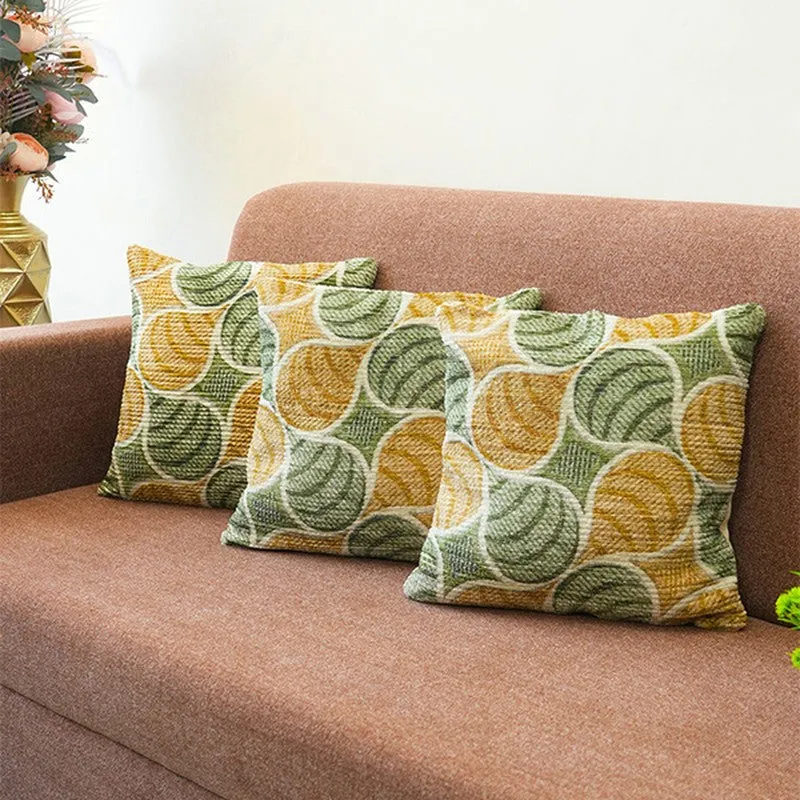 PetalPrism Cushion Cover (Green, Yellow) - Set Of Three media 1