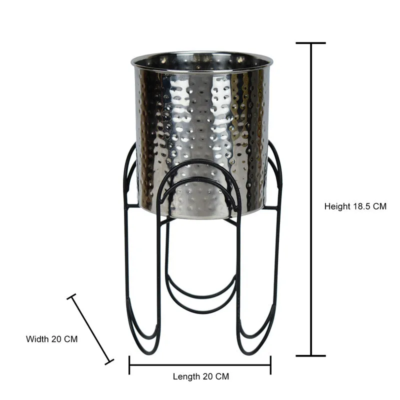 Vyra Stainless Steel Planter - Silver & Black media 4