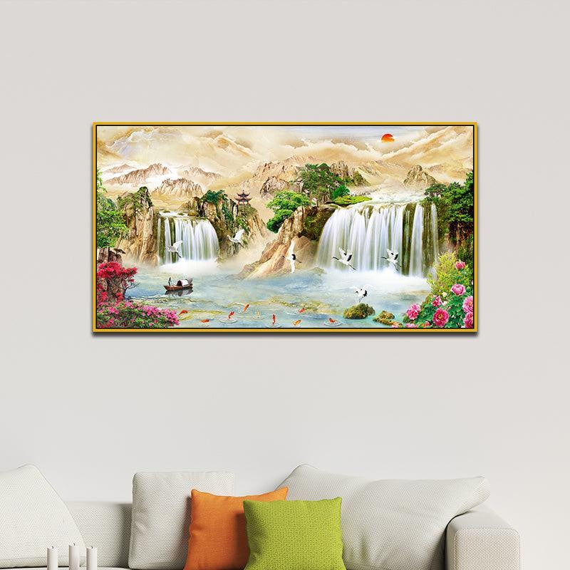 Savannah Waterfalls Landscape Canvas Wall Painting With Frame - Gold media 5