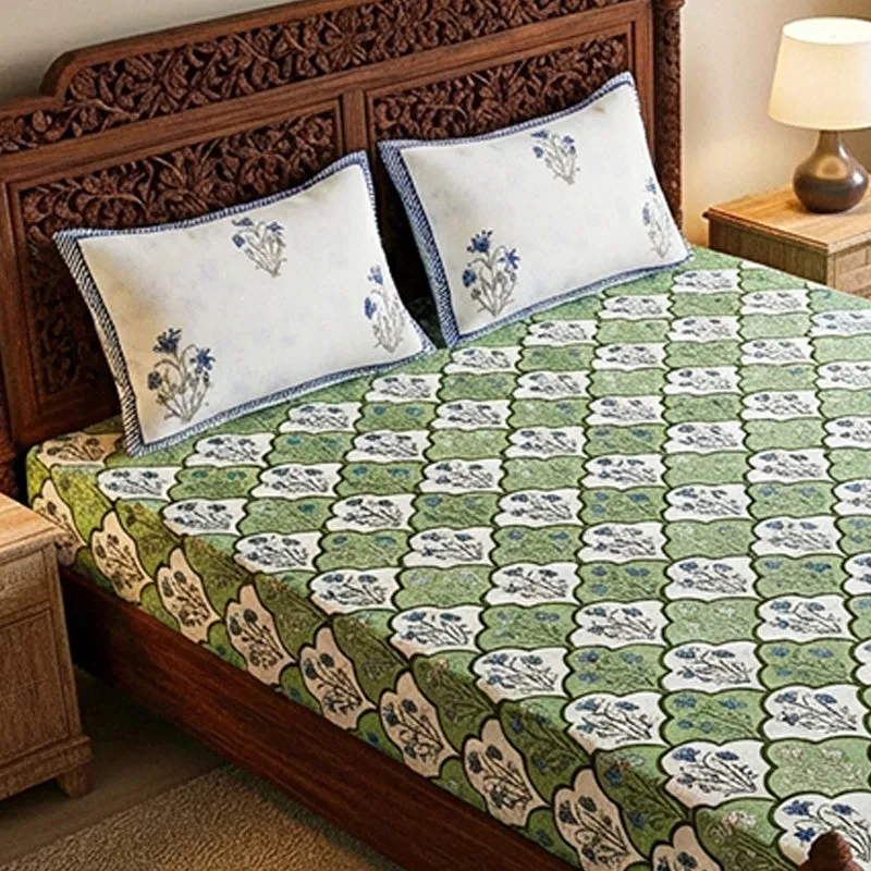 Rupa Cotton Bedsheet (Olive, Blue) - 180 TC media 3
