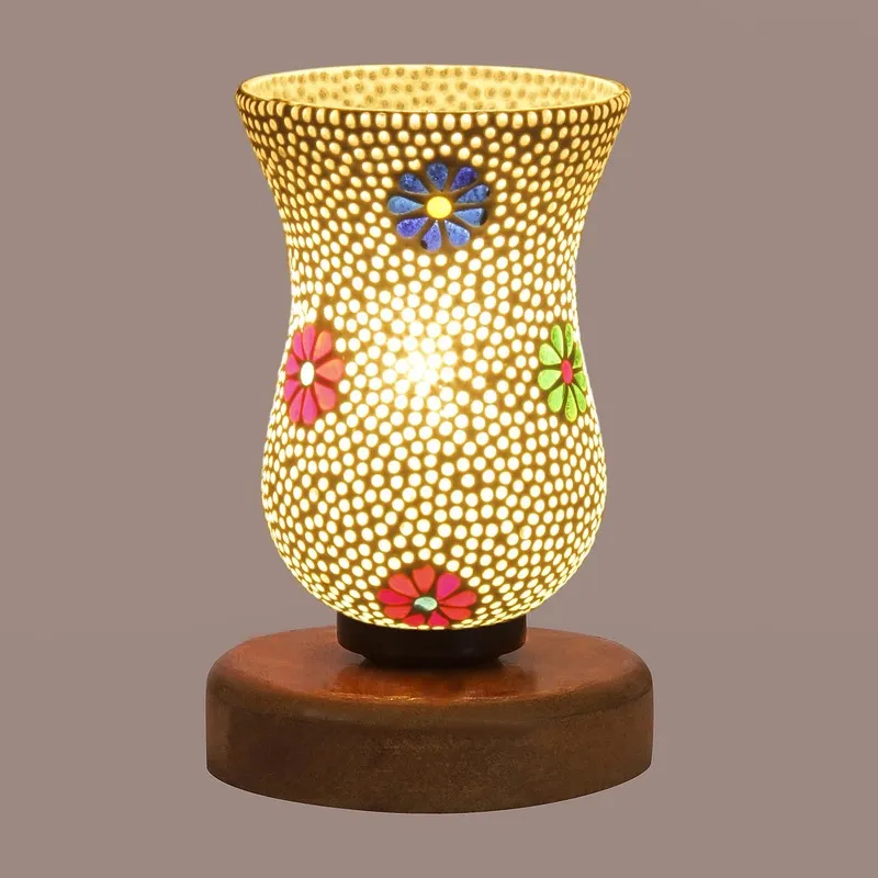 Trevia Mosaic Glass Table Lamp With Wooden Base - Multicolor media 7