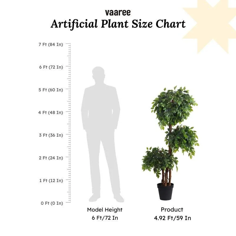 Artificial Green Ficus Bonsai With Black Plastic Pot - 5.5 ft media 8