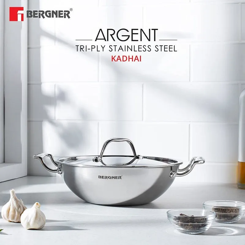 Bergner Argent Triply Deep Kadhai With Lid - 2300 mL media 3