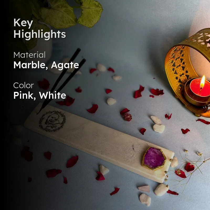 Guruji Marble Incense Holder With Agate Plating - Pink media 2