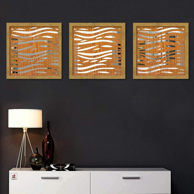 Triptych Glass Wall Mirrors With Wooden Frame - Set Of Three media 1