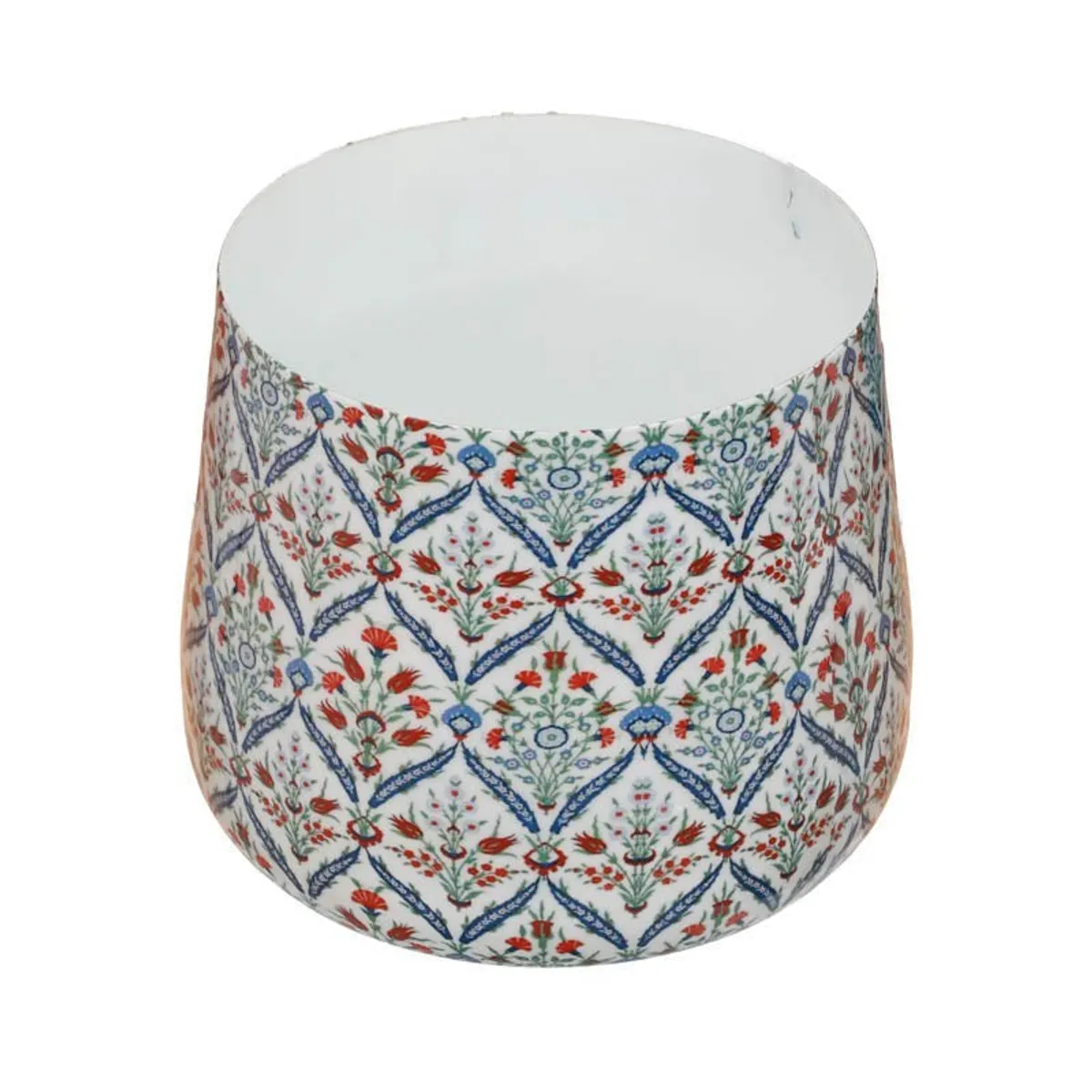Top view showing the open white interior of the floral planter
