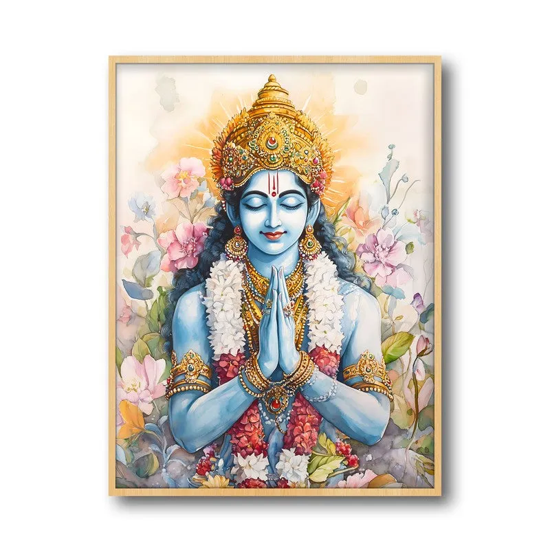 Srirama Jayam Spiritual Archival Paper Wall Painting - Natural Brown Frame media 5