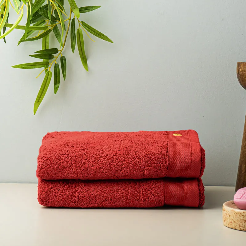 Micro Cotton Soft Serenity Solid Hand Towel (Red) - Set Of Two media 3