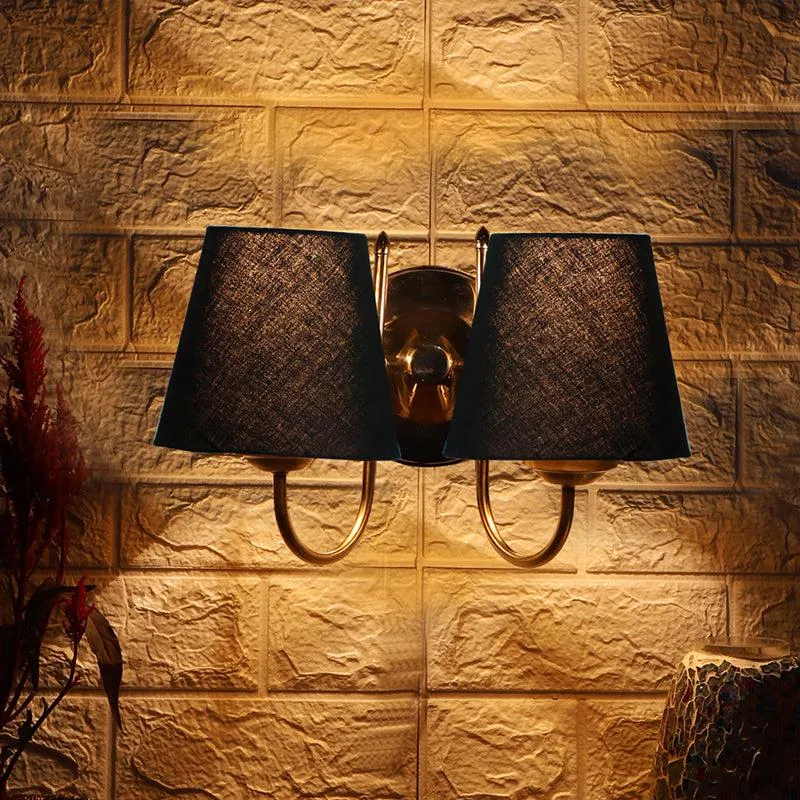 Veda Duo Conical Fabric & Metal Wall Lamp - Black media 1