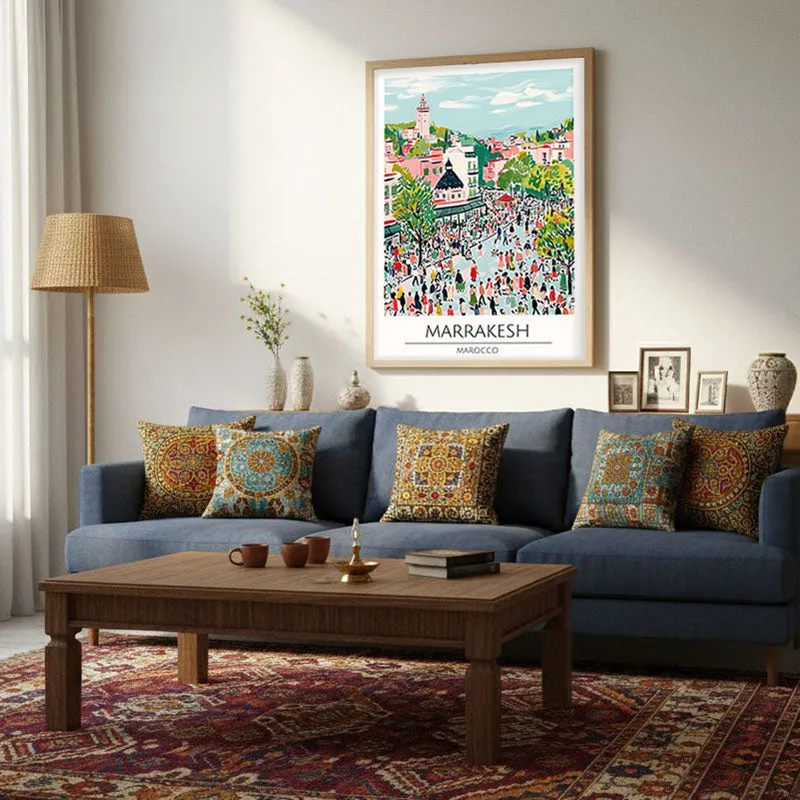 Vintage Marrakesh Framed Canvas Archival Canvas Wall Painting - Natural Brown Frame media 4