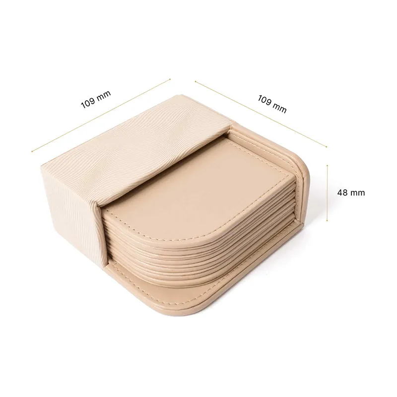 Veltrix Faux Leather Coaster (Beige) - Seven Piece Set media 9