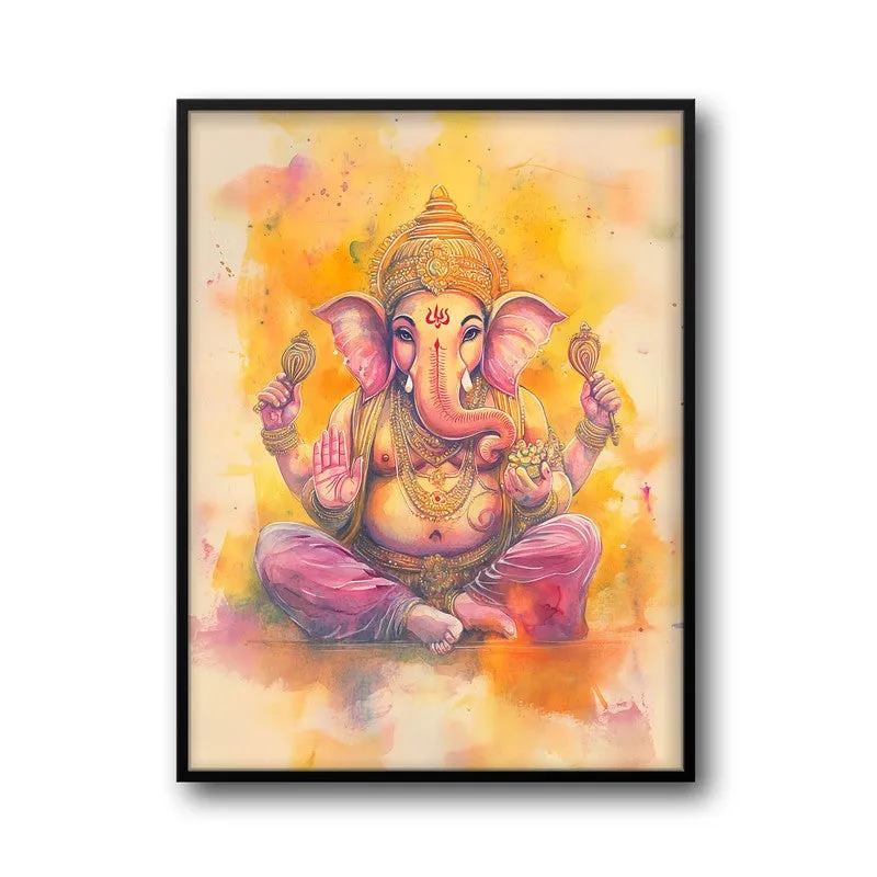 Divine Vakratunda Spiritual Archival Paper Wall Painting With Frame - Black media 6