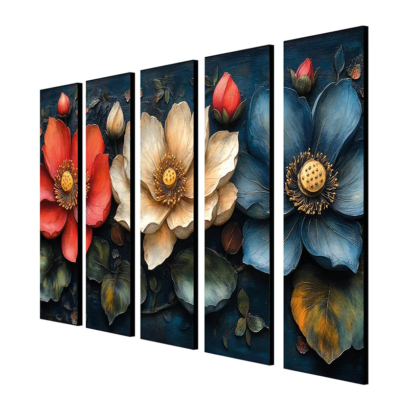 Tricolor Petals Canvas Wall Art - Set Of Five media 5